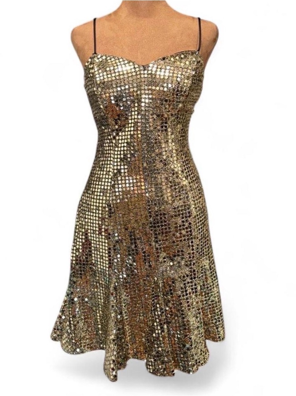 Gold Sequin Spaghetti Strap Dress